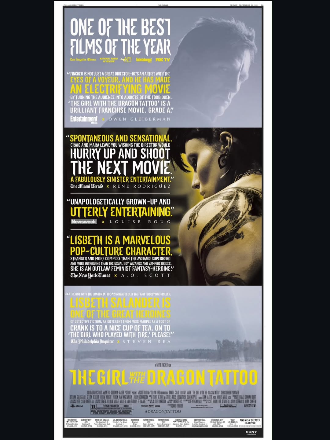 Cinepaper newspaper ad — December 30th 2011 #thegirlwiththedragontattoo #davidfincher #cinema