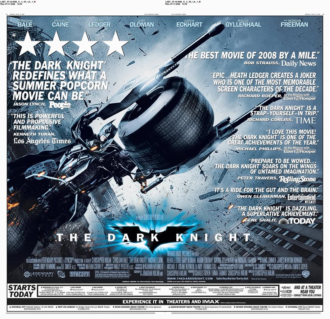 Cinepaper newspaper ad — July 18th 2008 @batman #thedarkknight #christophernolan @latimes_entertainment