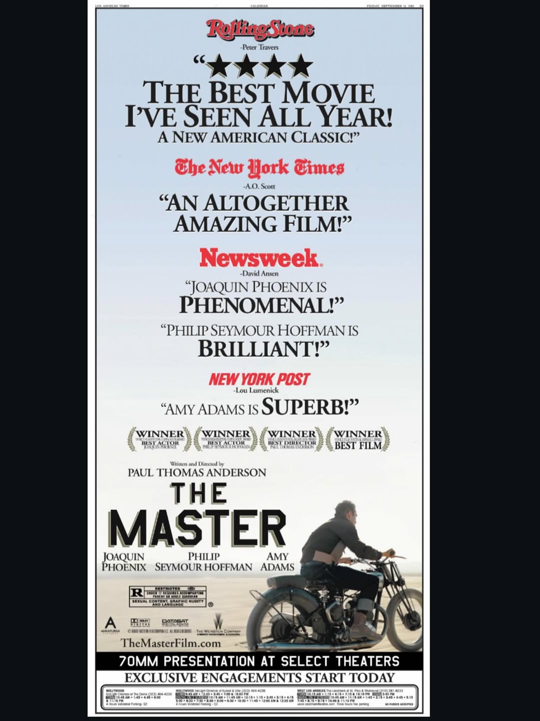 Cinepaper newspaper ad — September 21st 2012 #themaster @paulthomasanderson