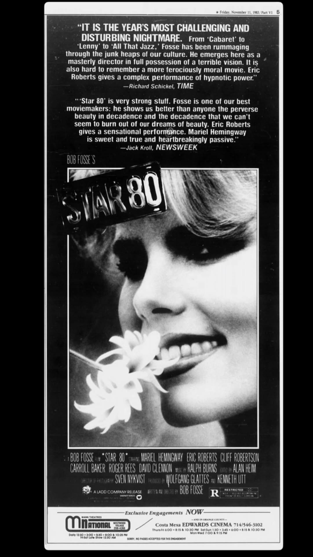 Cinepaper newspaper ad — November 11th 1983 #bobfosse #star80 #ericroberts